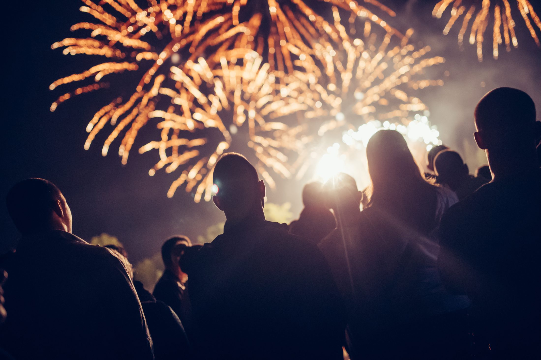 Guests watching a professional corporate firework display