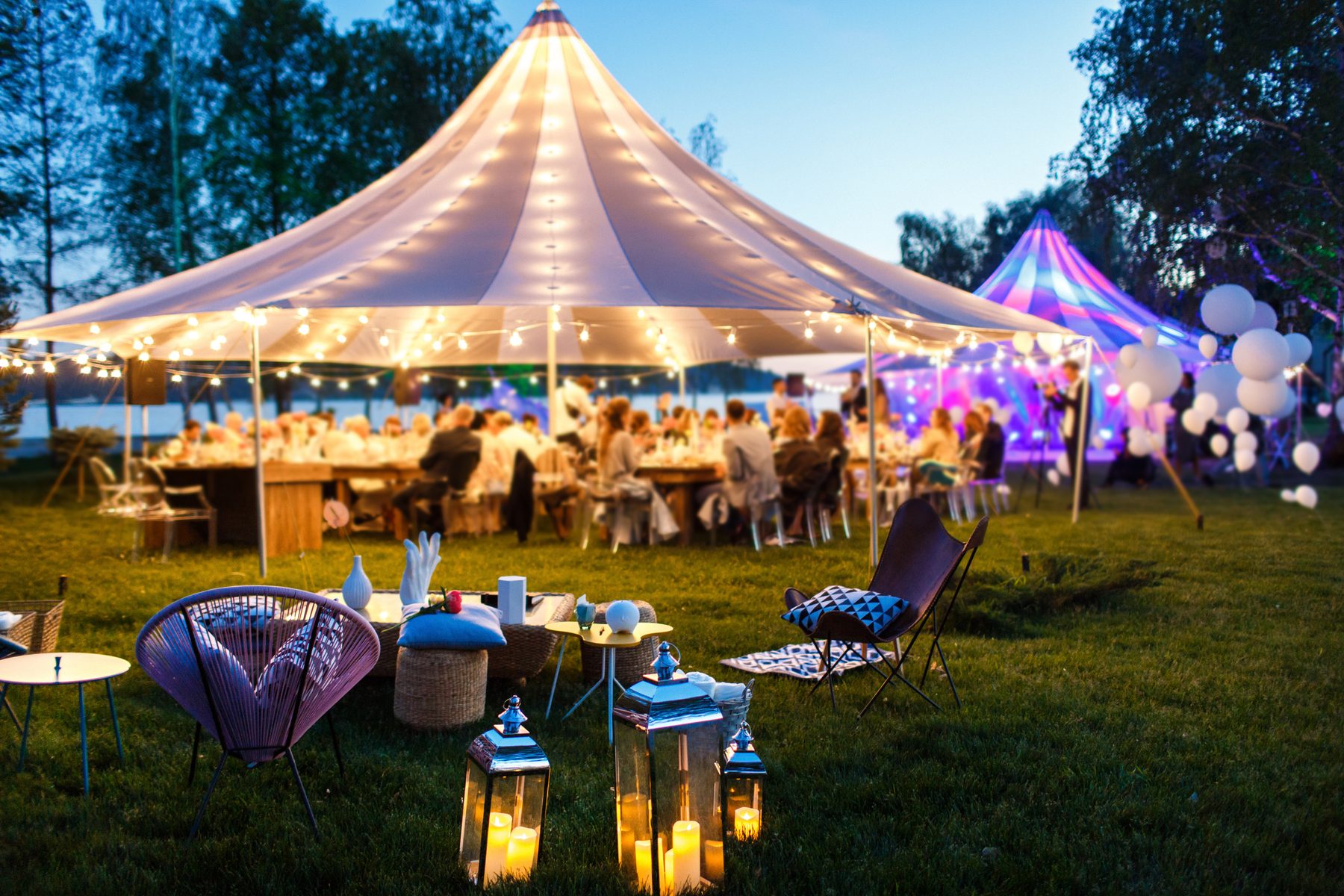 Private garden party with marquee lighting
