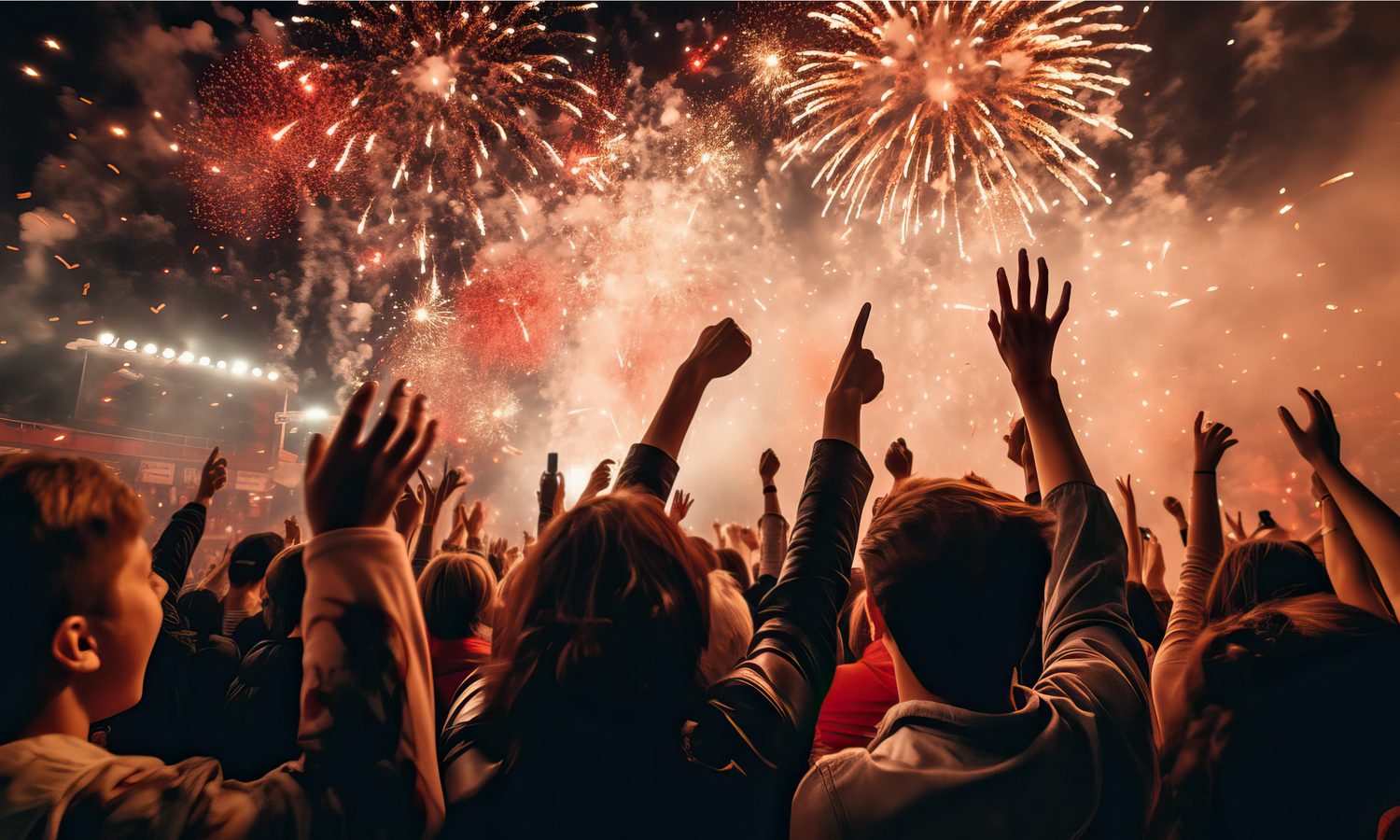 Crowd watching a professional public firework display